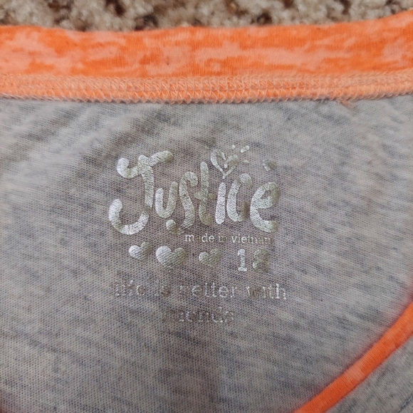 Justice Layered T-Shirt Basketball Hoops Orange Black Silver Girl Size 18 - Picture 9 of 14
